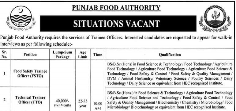 Punjab Food Authority Latest Jobs 2022