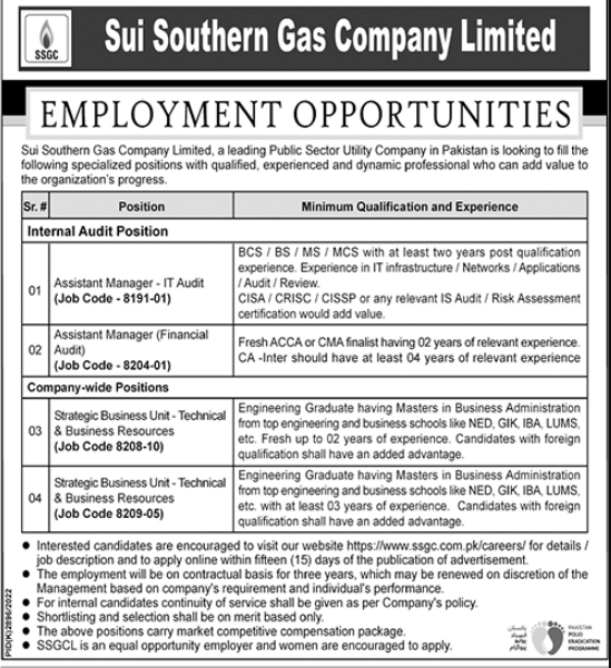 Sui Gas Department Jobs 2023